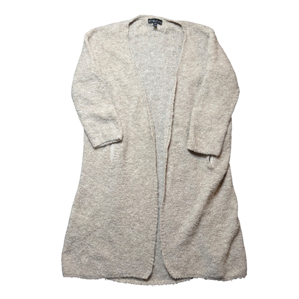 Gretty Zueger Alpaca Blend Long Cardigan Womens Large Beige Open Front Pocket